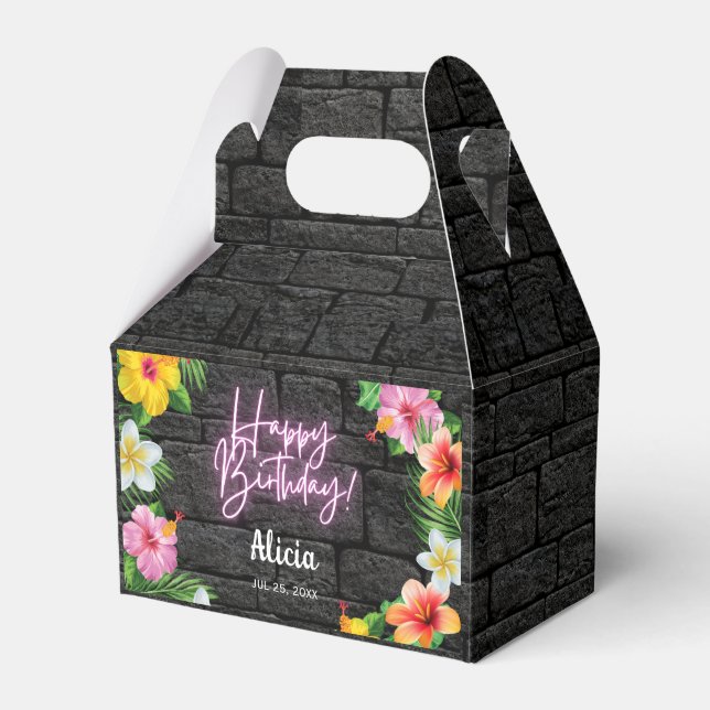 Neon Tropical Forest Summer Hawaii Happy Birthday  Favour Box (Front Side)