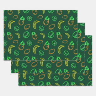 Neon Tropical Fruit Pattern Gift Wrap Sheets