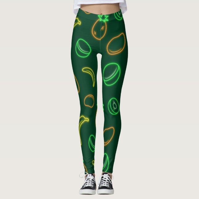Neon Tropical Fruit Pattern Leggings (Front)