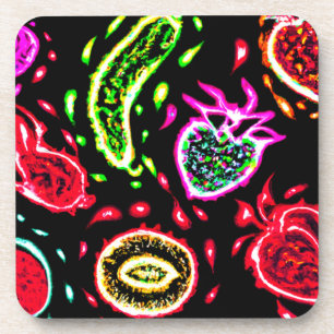 Neon Tropical Fruits Patterns Art. Buy Now Coaster