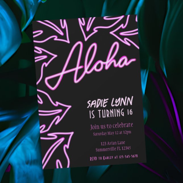 Neon Tropical Hawaiian Sixteenth Birthday Invitation (Creator Uploaded)