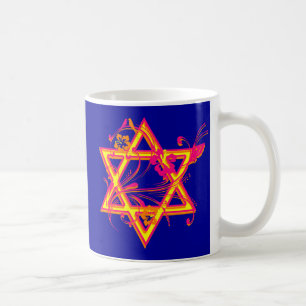 Neon Tropical Hibiscus Star of David Coffee Mug