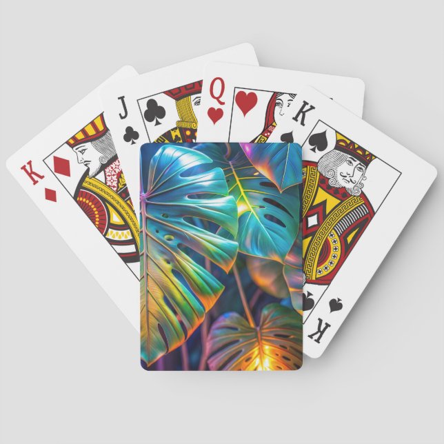 Neon Tropical Leaves Playing Cards (Back)