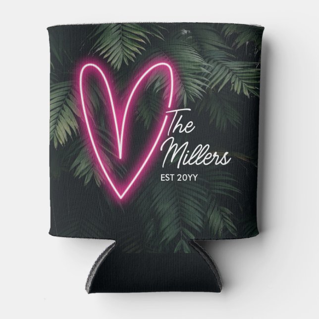 Neon Tropical Palm Love Wedding Favour Can Cooler (Front)