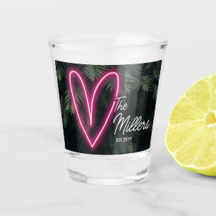 Neon Tropical Palm Love Wedding Favour Shot Glass