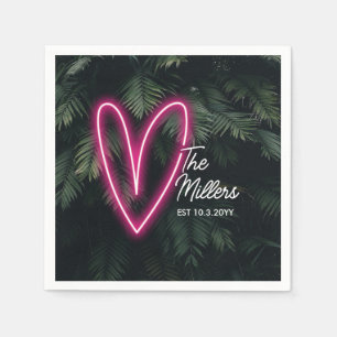 Neon Tropical Palm Modern Love Wedding Napkin