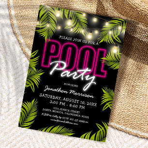 Neon Tropical Pool Party Invitation