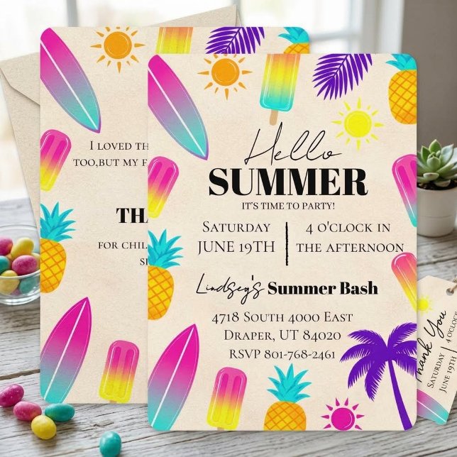 Neon Tropical Summer Beach birthday Invitation (Creator Uploaded)