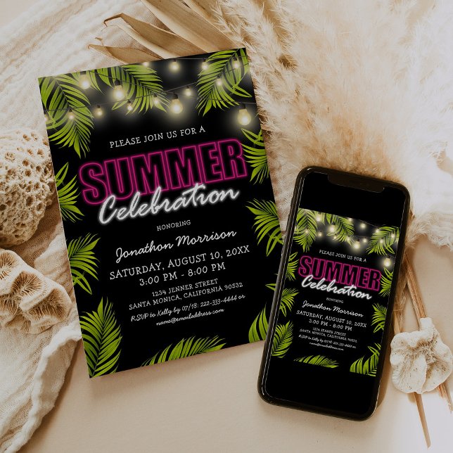 Neon Tropical Summer Birthday Invitation (Creator Uploaded)