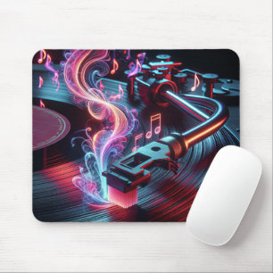 Neon Turntable With Vinyl Record Mouse Mat