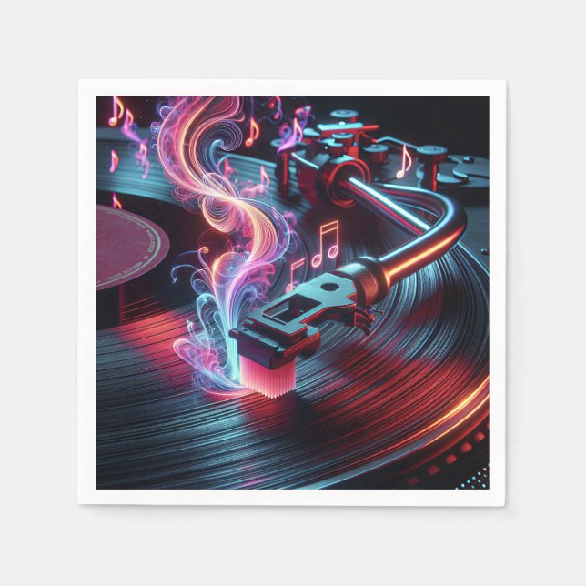 Neon Turntable With Vinyl Record Napkin (Front)