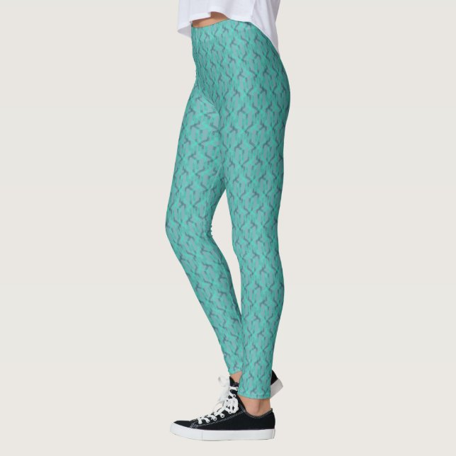 Neon turquoise pattern on grey background. leggings (Left)