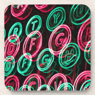 Neon typewriter keys close up coaster