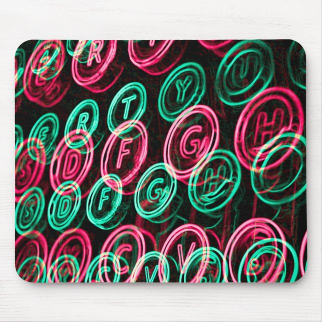Neon typewriter keys close up mouse mat (Front)