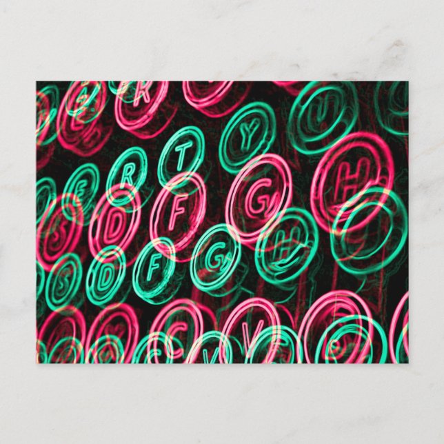 Neon typewriter keys close up postcard (Front)