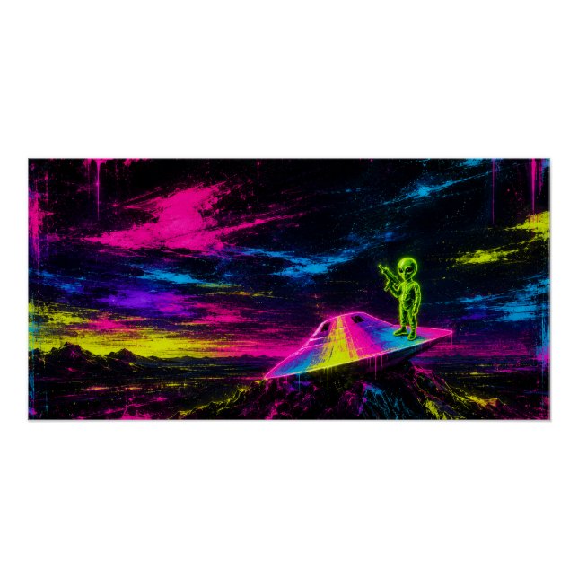 Neon UFO Crash Poster (Front)