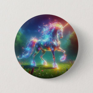 Neon Unicorn Art – Glowing Fantasy Horse Rainbow 6 Cm Round Badge
