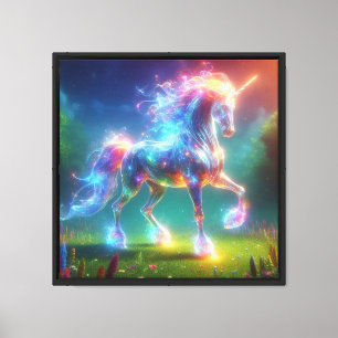Neon Unicorn Art – Glowing Fantasy Horse Rainbow Canvas Print
