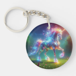Neon Unicorn Art – Glowing Fantasy Horse Rainbow Key Ring