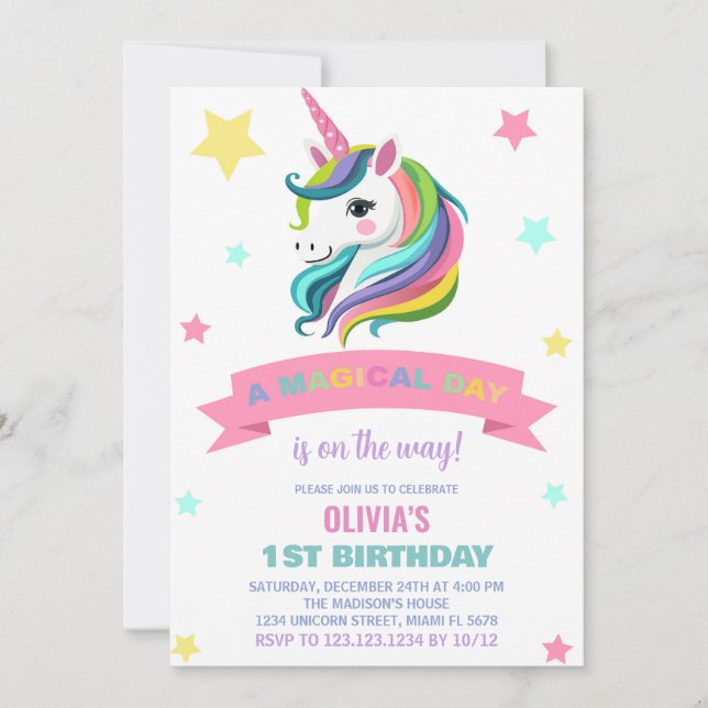 Neon Unicorn Birthday Invitations (Front)