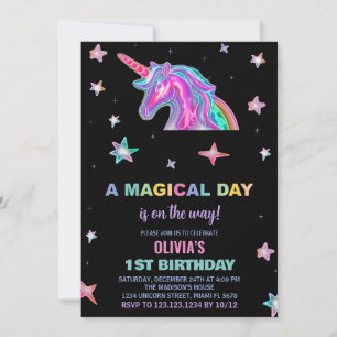 Neon Unicorn Birthday Invitations