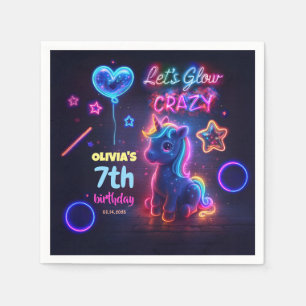 Neon Unicorn Birthday Party Let's Glow Crazy Napkin