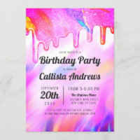 Neon Unicorn Holographic Glitter Drips Birthday