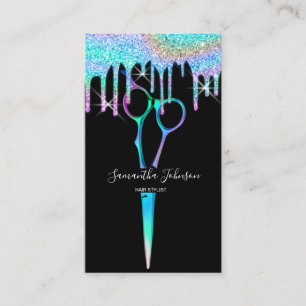 Neon Unicorn Holographic hairstylist hairdresser B Business Card