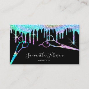 Neon Unicorn Holographic hairstylist hairdresser B Business Card