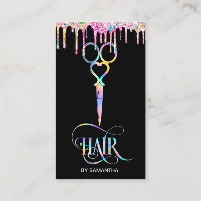 Neon Unicorn Holographic hairstylist hairdresser Business Card (Front)