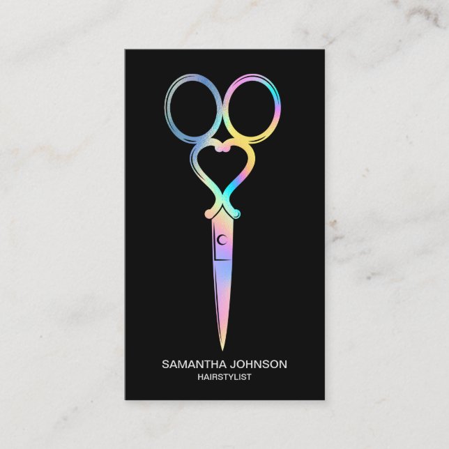 Neon Unicorn Holographic hairstylist hairdresser Business Card (Front)