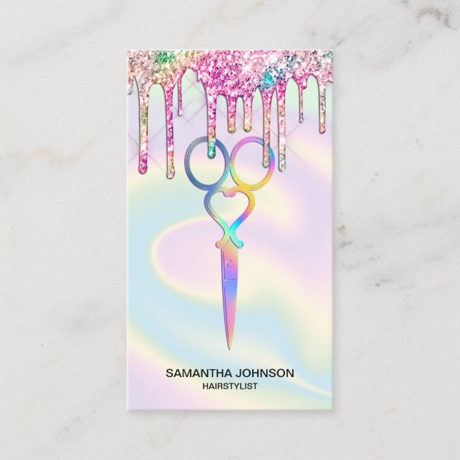 Neon Unicorn Holographic hairstylist hairdresser Business Card (Front)