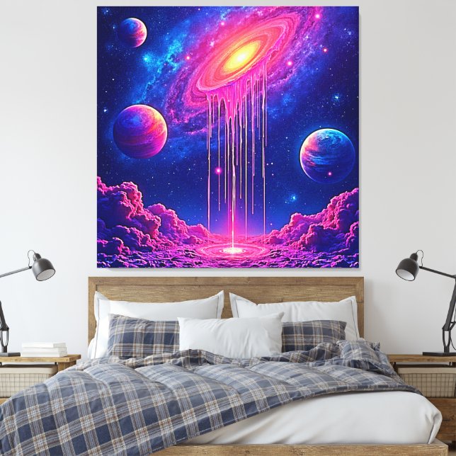 Neon Universe: Dripping Starlight Canvas Print (Insitu(Bedroom))