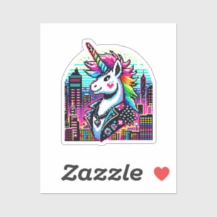 Neon Urban Unicorn - Pixel Art Cityscape