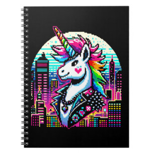 Neon Urban Unicorn - Pixel Art Cityscape Notebook