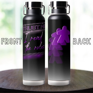 Neon Vaporwave Meeple Purple Black Board Gamer Water Bottle