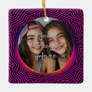 Neon Vaporwave Swirl Custom Photo Frame Ceramic Ornament