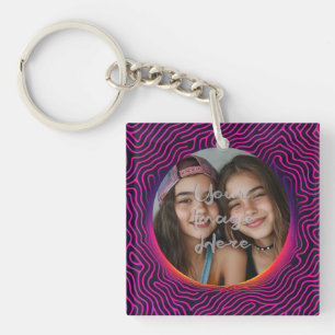 Neon Vaporwave Swirl Custom Photo Frame Key Ring