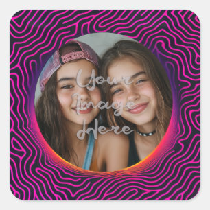 Neon Vaporwave Swirl Custom Photo Frame Square Sticker