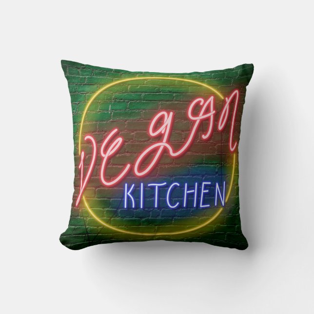 Neon Vegan Kitchen Sign Cushion (Front)