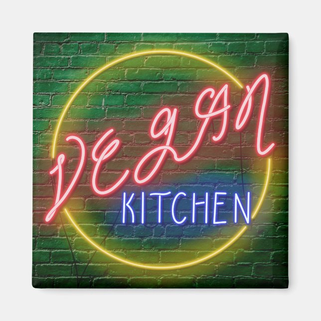 Neon Vegan Kitchen Sign Magnet (Front)