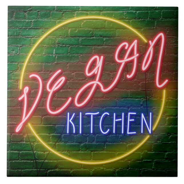Neon Vegan Kitchen Sign Tile (Front)