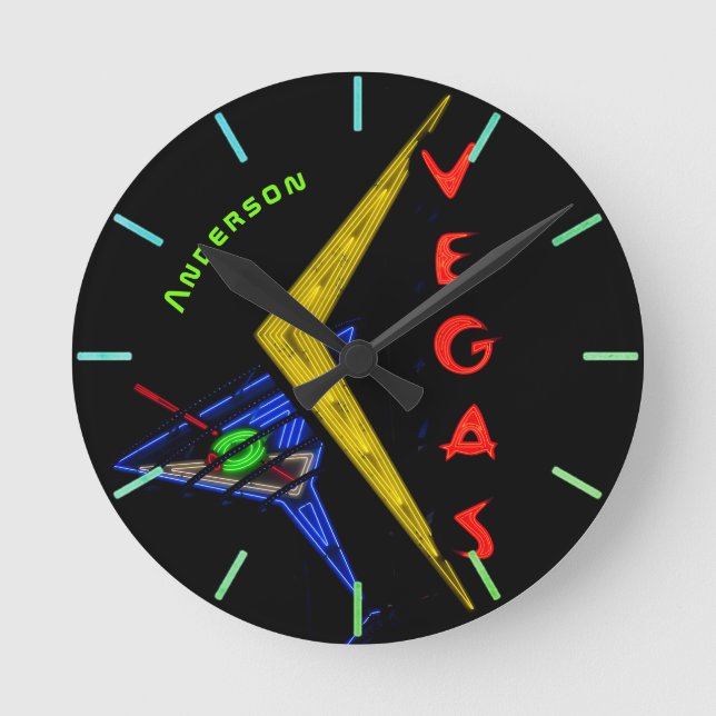 Neon Vegas Nevada Cocktail Personalised Wall Round Clock (Front)