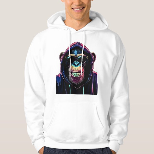 Neon Vibe – Stylish Chimpanzee in Hoodie and Sungl (Front)