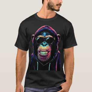 Neon Vibe – Stylish Chimpanzee in Hoodie and Sungl T-Shirt