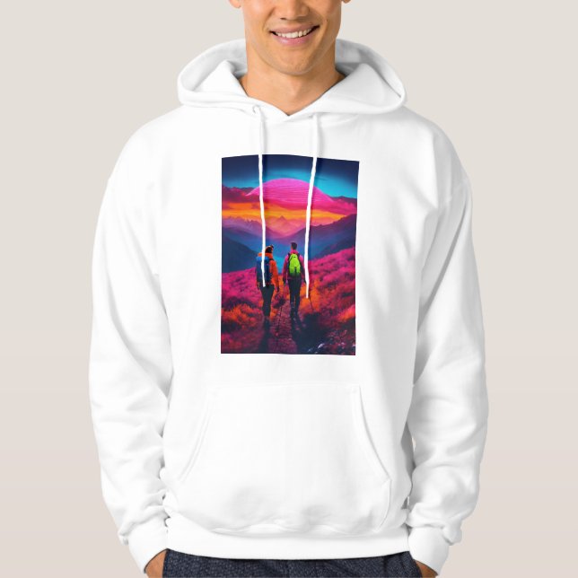 Neon Vibes Mountain Hike Hoodies for Couples – Sty (Front)