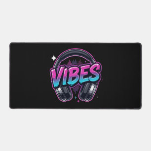 Neon Vibes Music Headphones Cyberpunk Large  Desk Mat