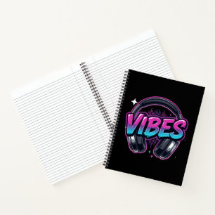 Neon Vibes Music Headphones Cyberpunk Spiral Notebook
