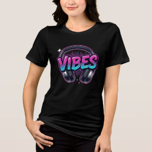 Neon Vibes Music Headphones Cyberpunk Tri-Blend Shirt