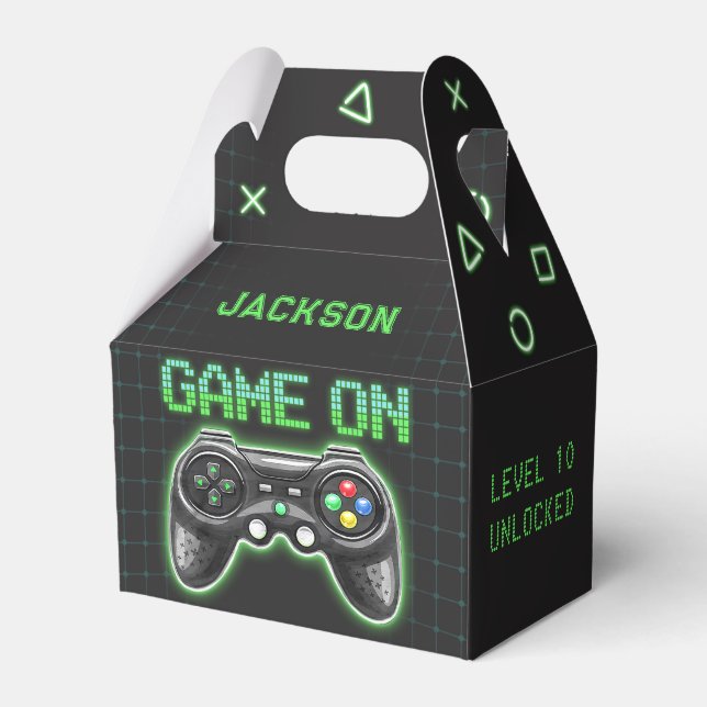 Neon Video Game Arcade Birthday Party Favour Box (Front Side)
